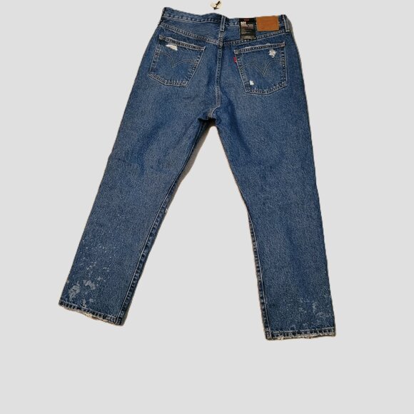 Levi’s 501 Original Cropped High Rise Distressed Jeans Unisex Size 32x28 - Picture 2 of 16
